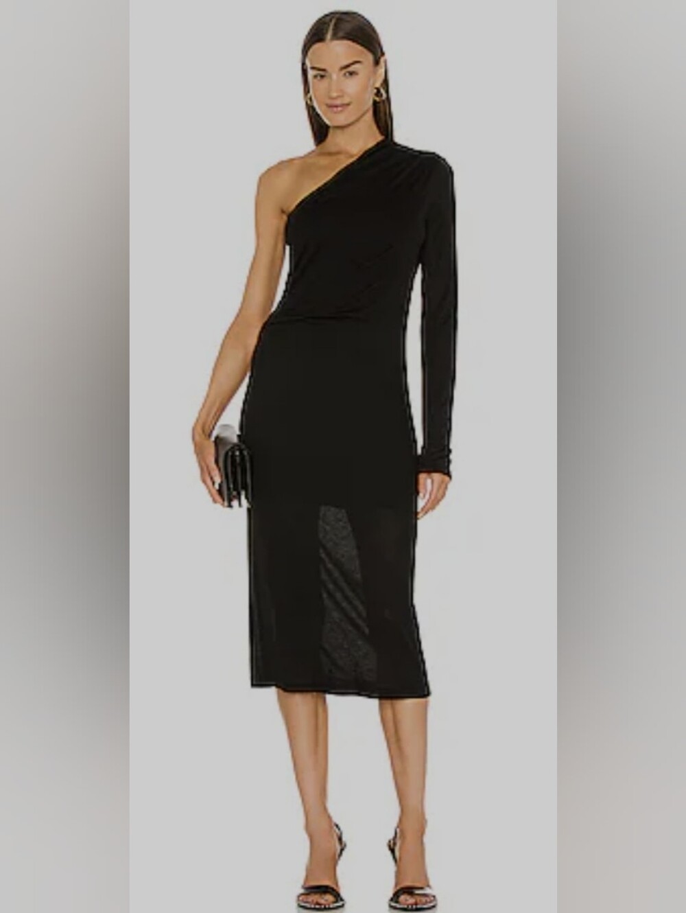 Helmut Lang Black One Sleeve Viscose Asymmetrical Midi Dress - Picture 4 of 7